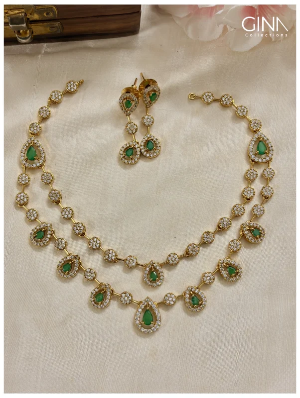Double Layered Emerald Tear Drop Necklace Set