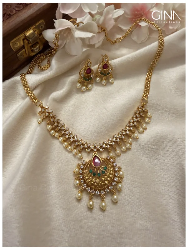 Golden ruby Drops with Pearl Drops with Emerald Accents