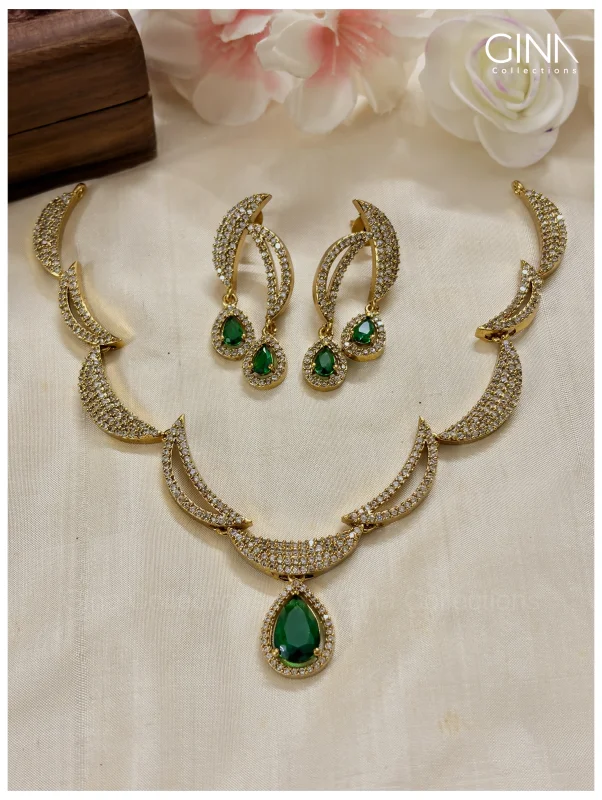 Half Moon AD Stones Drops Necklace