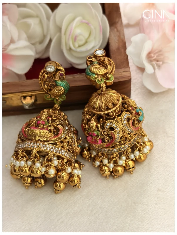 Meenakari Bridal Jhumka with Emerald Drops