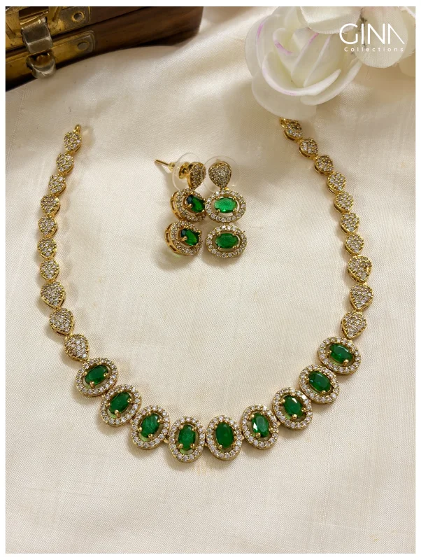 Premium Stunning Emerald AD Necklace Set