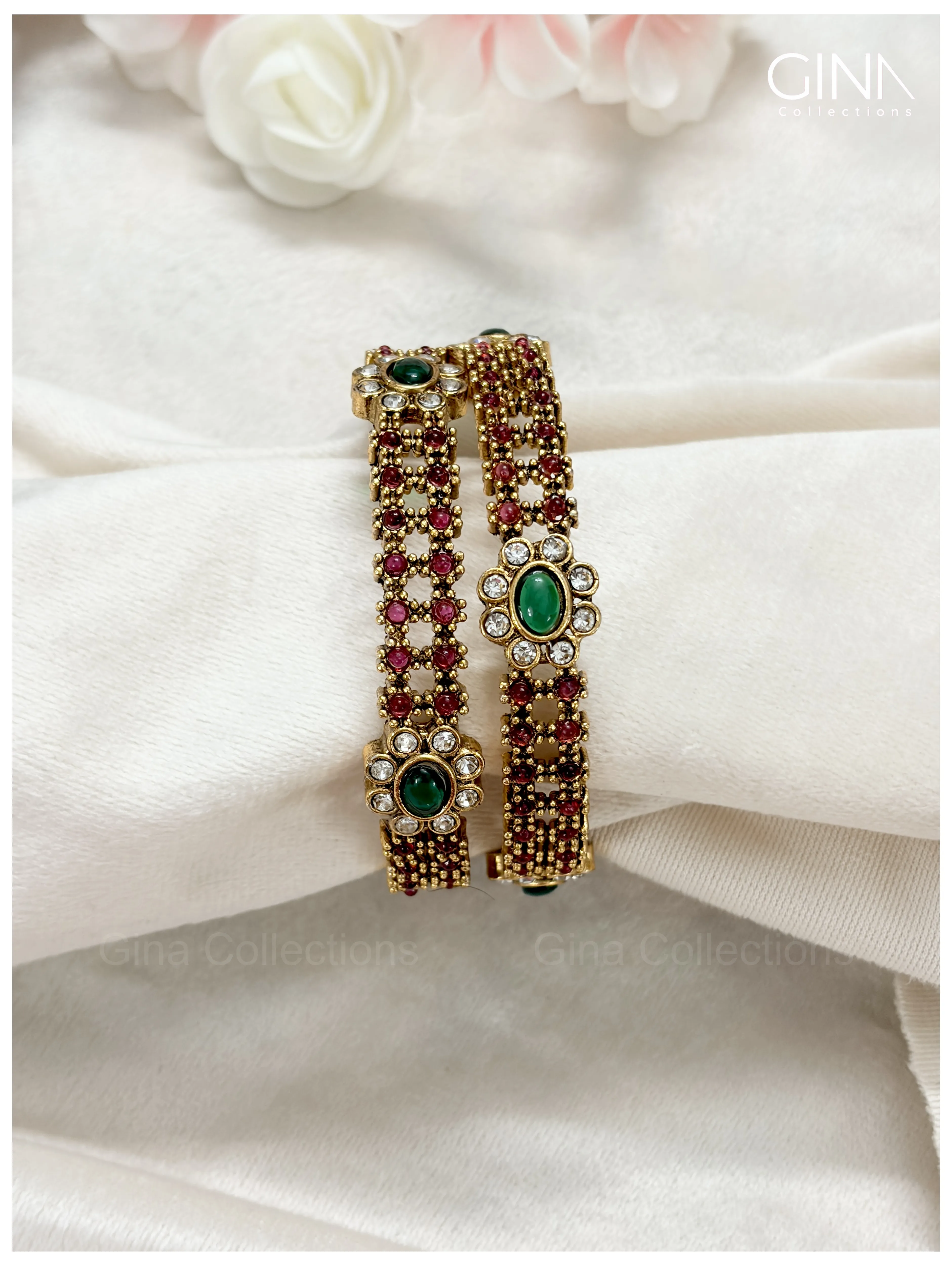Beautiful Antique Gold Twin Stone Ruby Bangles Alternative View