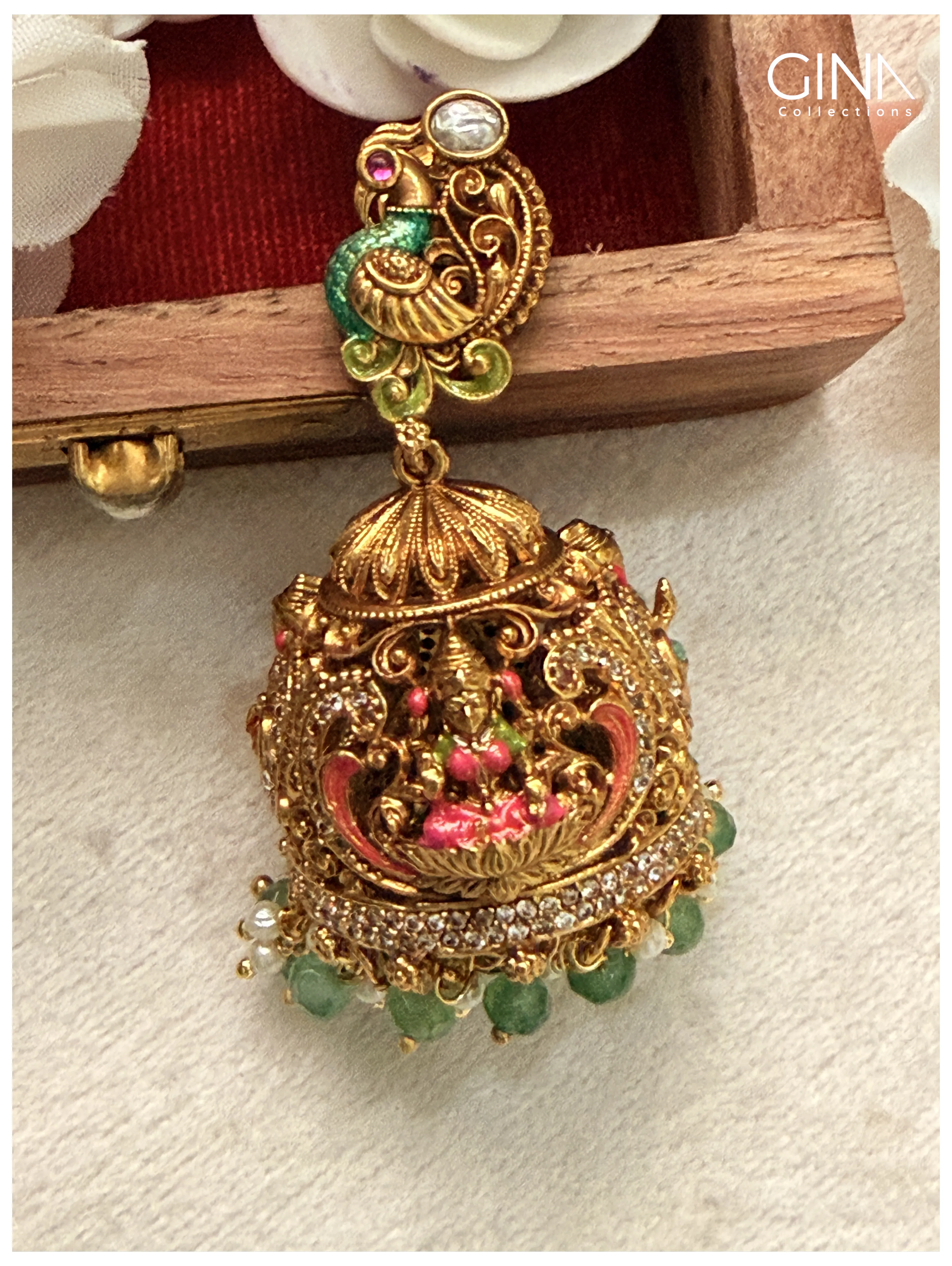 Meenakari Bridal Jhumka with Emerald Drops Alternative View
