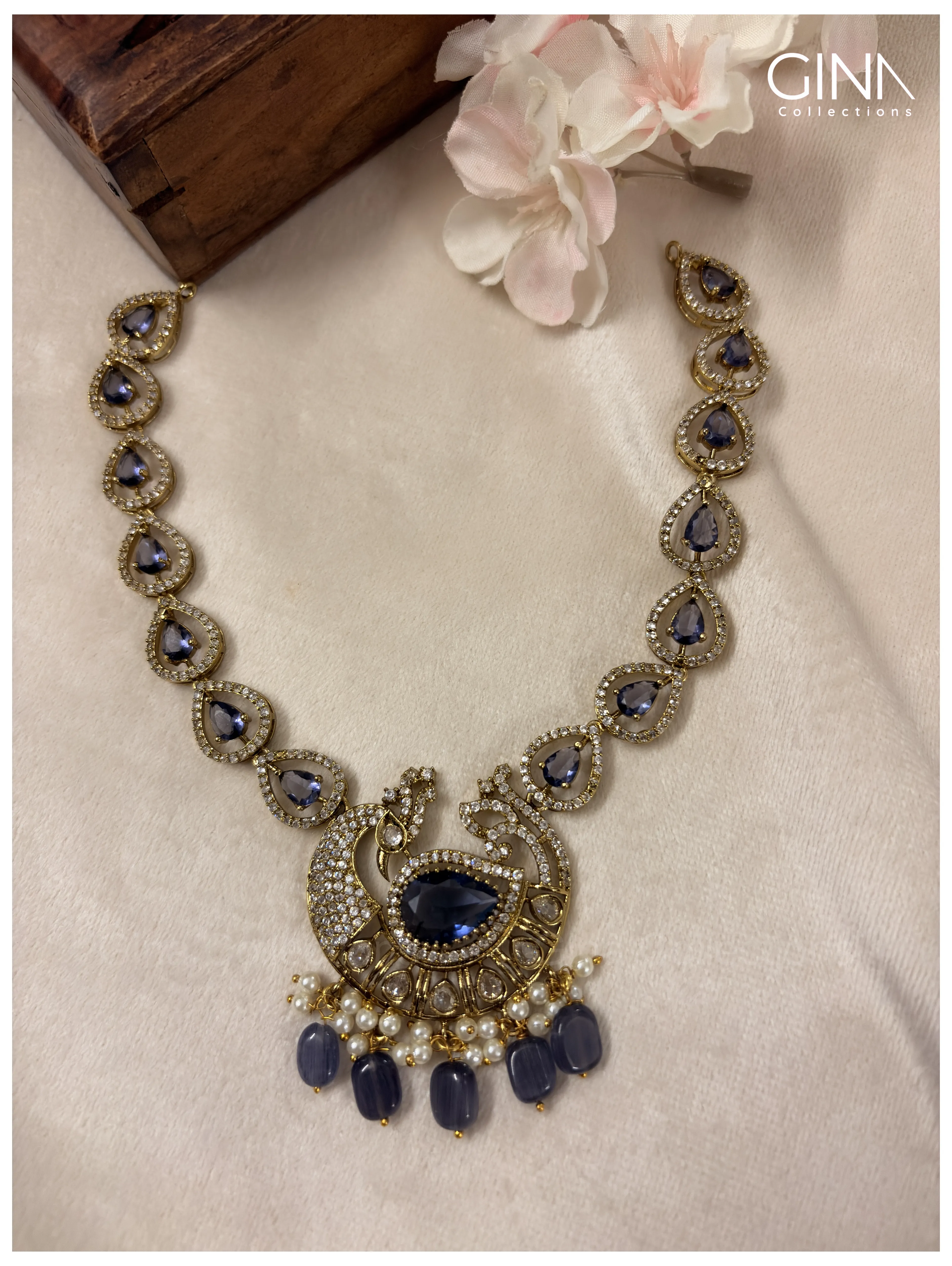 Premium-Purple-Peacock-Motif-with-Sea-Green-and-Pearl-Drop Alternative View