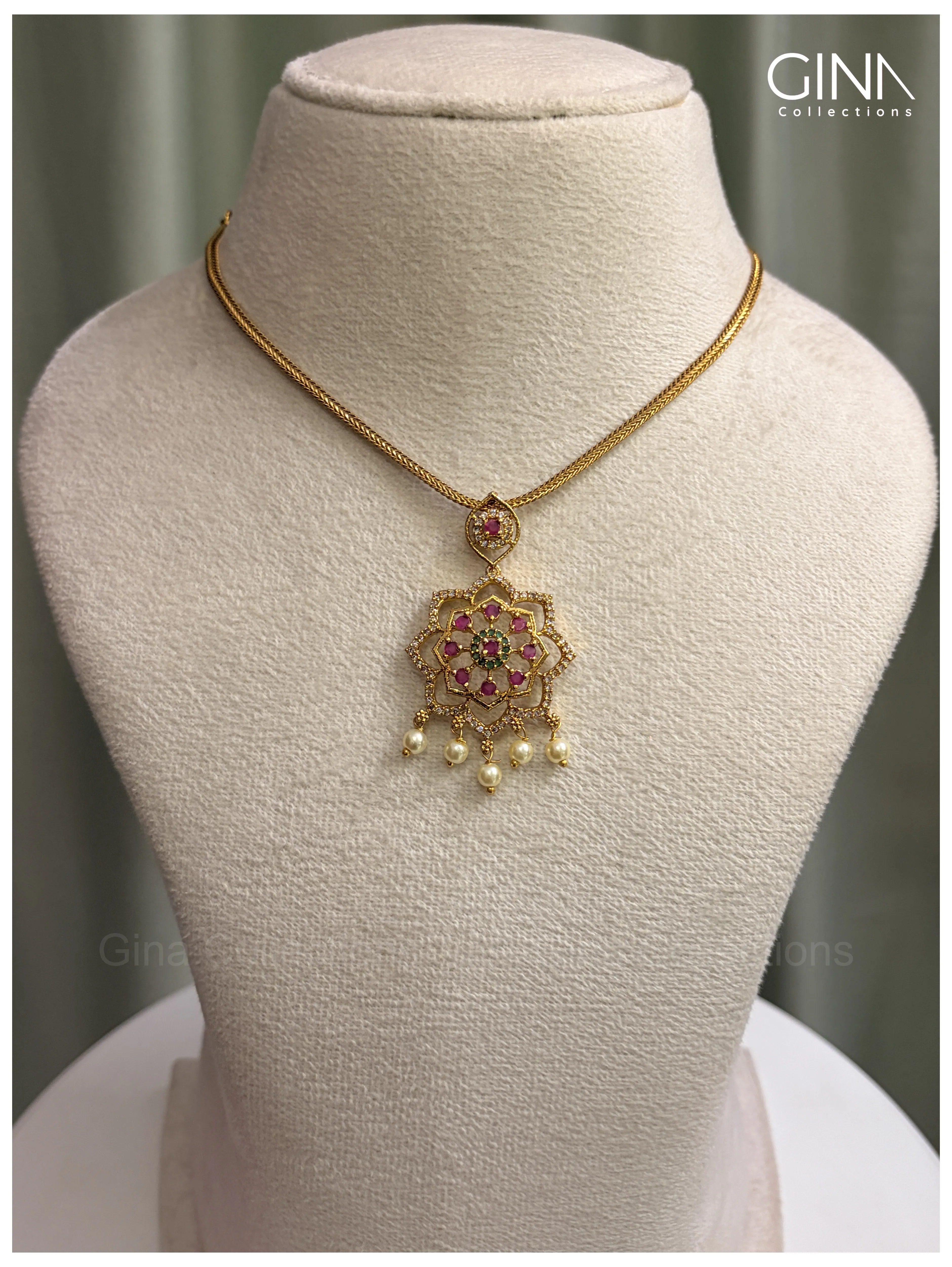 Ruby Floral Attigai with Pearl Drops Alternative View